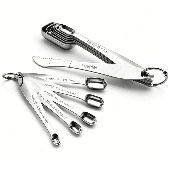 GJX Stainless Steel Measuring Spoons Set of 13 with Leveler,Metal Teaspoon&Tablespoon Measuring Spoons for Cooking&Baking,Fits in Spice Jars,Kitchen Gadgets for Dry&Liquid Ingredients