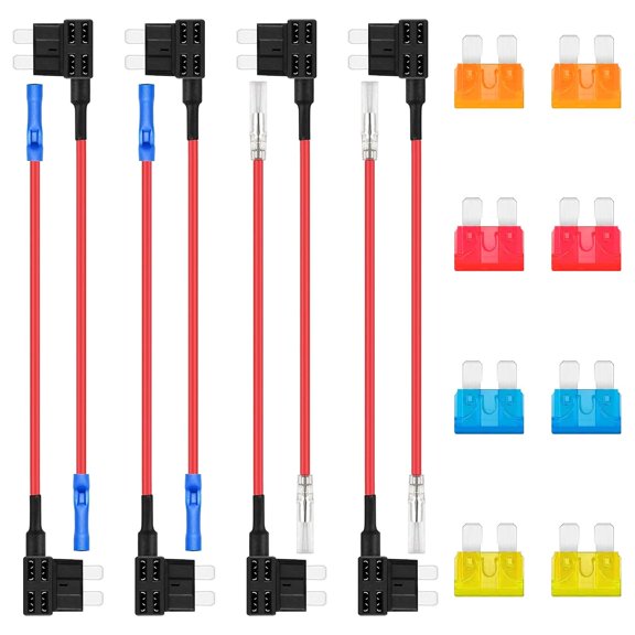 GJX Standard Add a Circuit Fuse Tap Atc 12V Automotive Replacement Holder Adapter Fuses Taps Connector Ato Ats 12 Volt with 8Pcs 5 10 15 20A Car Blade FusePack of 16Pcs
