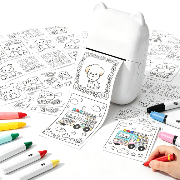 GJX Sticker Printer for Kids, Voice -To-Print, Inkless Mini Thermal Sticker Maker, Coloring Stickers for Diy Arts & Crafts, Journals, School Projects, Gifts for Girls Boys