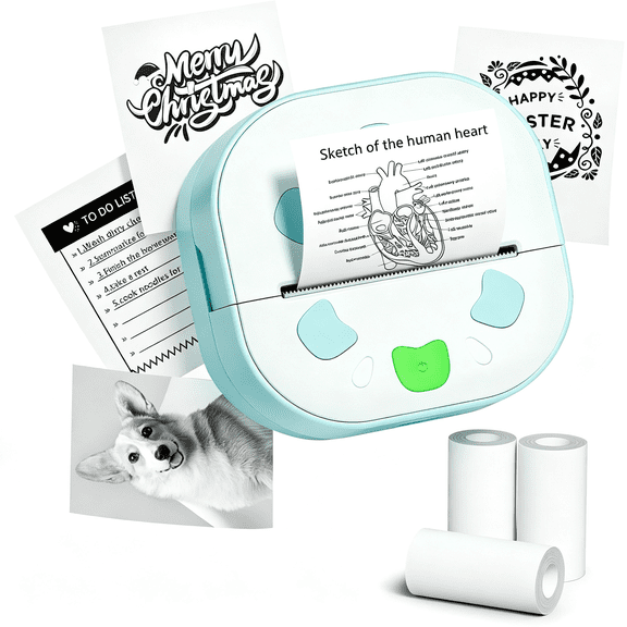 GJX Sticker Printer Mini Printer,Bluetooth Portable Sticker Maker with 3 Rolls Paper Inkless Thermal Printer for Iphone,Impresora Porttil for Notes,Journal,Diy,Kids Gift