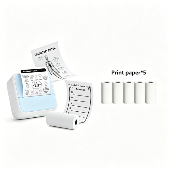 GJX Sticker Printer,Portable Thermal Bluetooth Inkless Label Maker with 4 Roll Paper,Mini Sticker Maker Machine for Student,Teacher,School,Diy-Blue
