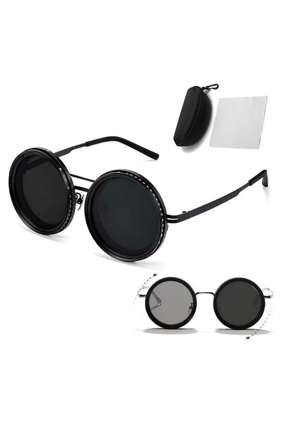 Sunglasses 1-9 Gears Adjustable Tint Polarized Round Glasses with Built-In Nd Filter Adjustable Sunglasses