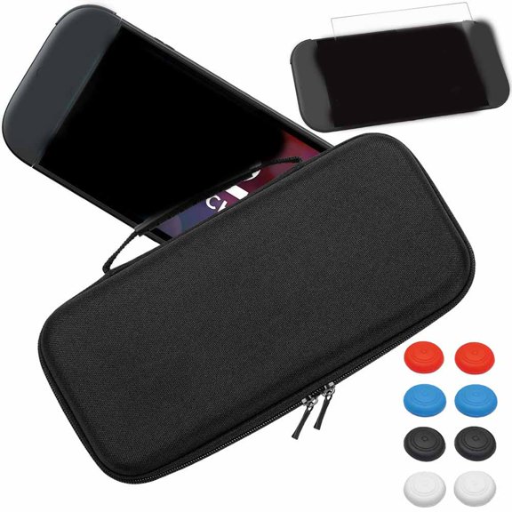 GJX Switch 2 Case and Screen Protector for Switch 2,Switch2 Carrying Cases Accessories for Travel,Hard Shell Slim Switch2 Carry Cases with Tempered Glass,8 Thumb Grips-Black