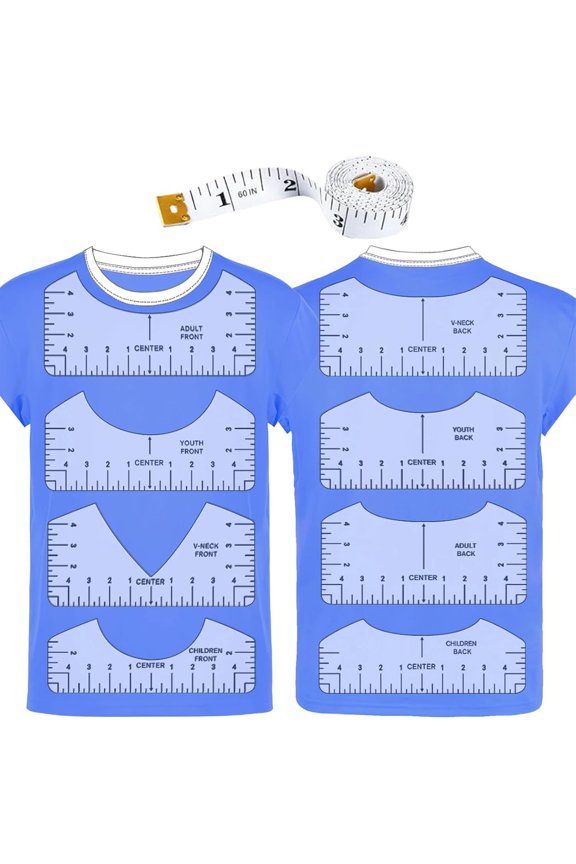 T-Shirt Ruler 8 Inch,Pvc Shirt Measurement Tool for Heat Press,V-Neck&Round Neck Alignment Guide with Soft Tape&Pens