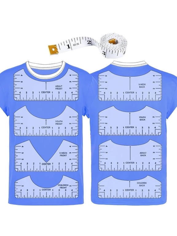 T-Shirt Ruler 8 Inch,Pvc Shirt Measurement Tool for Heat Press,V-Neck&Round Neck Alignment Guide with Soft Tape&Pens