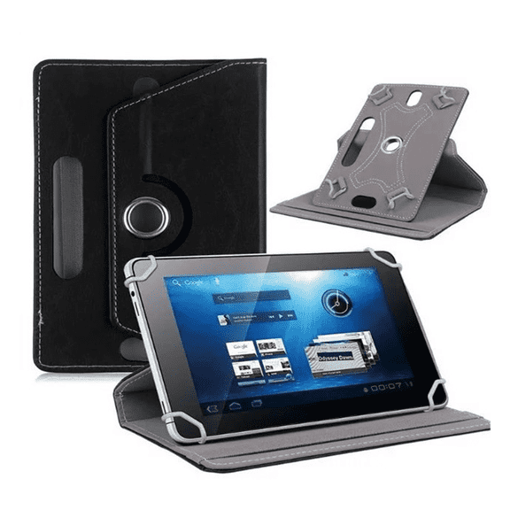 GJX Tablet Case Crystal Pattern 7 Inch Tablet Case Rotatable Cover Leather Stand Cover Black