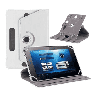 GJX Tablet Case Crystal Pattern 7 Inch Tablet Case Rotatable Cover Leather Stand Cover White