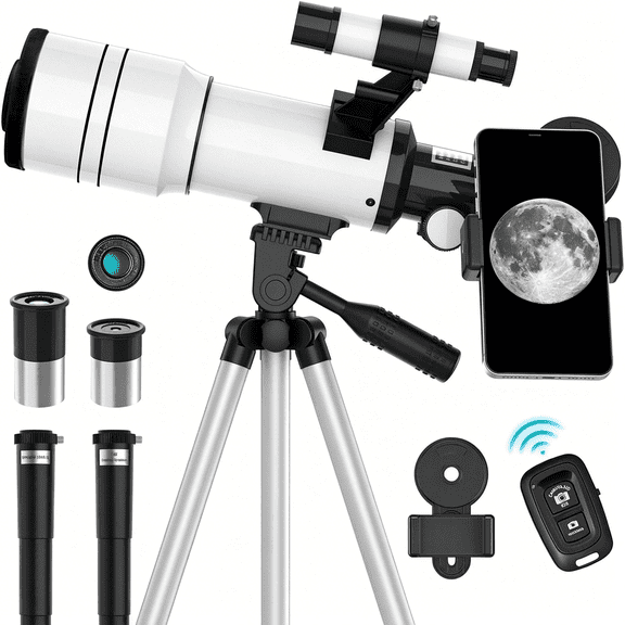 GJX Telescope for Adults & Kids, 70mm Aperture Astronomical Refractor Telescopes for Astronomy Beginners (15X-150X), 300mm Portable Telescope with an Phone Adapter & A Wireless Remote