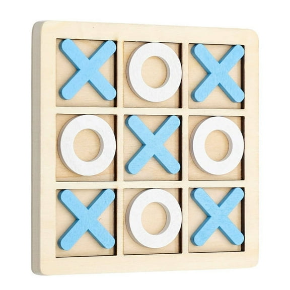 GJX Tic Tac Toe Game Wooden Material Plastic Tic Tac Toe Game Kid-Friendly Portable Tabletop Board Game for Family Adults and Kids Blue & White