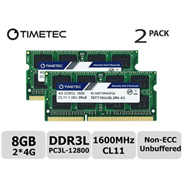 Timetec 8GB Kit (2x4GB) DDR3L Laptop RAM Memory, 1600MHz PC3L-12800/PC3-12800, SODIMM 204-Pin, Non-ECC Unbuffered, 1.35V/1.5V CL11, Single Rank 1Rx8