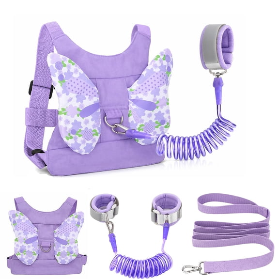 GJX Toddlers Leash + Anti Lost Wrist Link Child Kids Safety Harness Kids Walking Wristband Assistant Strap Belt for Girl Pink Christmas Gift Kids Leash(Purple)