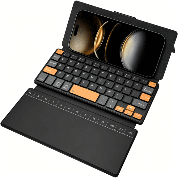 GJX Travel Keyboard with Touchpad,Universal Compact Keyboard with Large Trackpad&Any-Angle Stand for Android/Ios/Windows,Dual-Device Bluetooth Keypad for Phones/Galaxy Z Fold/Ipad Mini