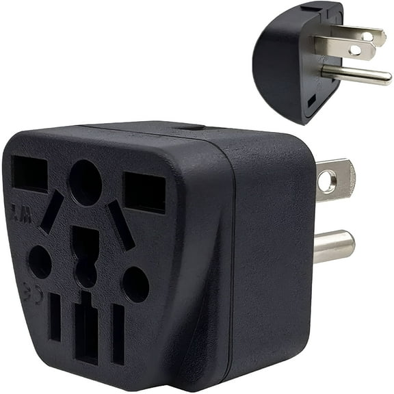 GJX Travel Plug Adapter EU/UK/AU/in/CN/JP/Asia/Italy/Brazil to USA (Type B),3 Prong Grounded USA Wall Plug,International Mini Travel Adapter and Converter,Wall Outlet Power Charger Converter Black