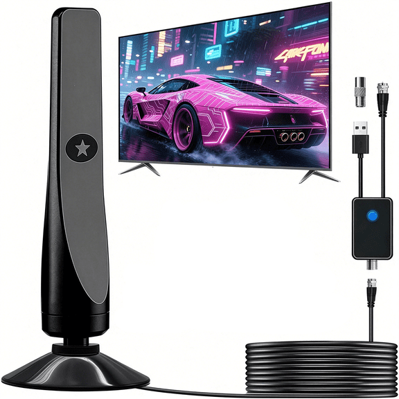 GJX Tv Antenna,Amplified Hd Digital Tv Antenna,For Long Range Reception,All Smart Hd Digital Antennas with Amplifier Signal Booster for Local Channels Supports 4K 1080P,With Coax Cable