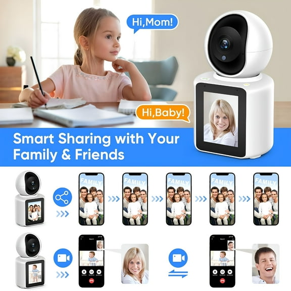 GJX Two-Way Video/Audio Indoor Camera, Child/Elder/Dog/Pet Camera with Phone App, 2.8In Screen, 1080P Home Security Camera with Night Vision, One-Button Call