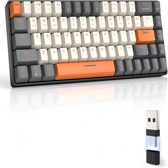 GJX Type C Wireless Mechanical Keyboard with Dual Mode 2-In-1 Receiver Clicky Keyboard Wireless, Light Yellow-Red