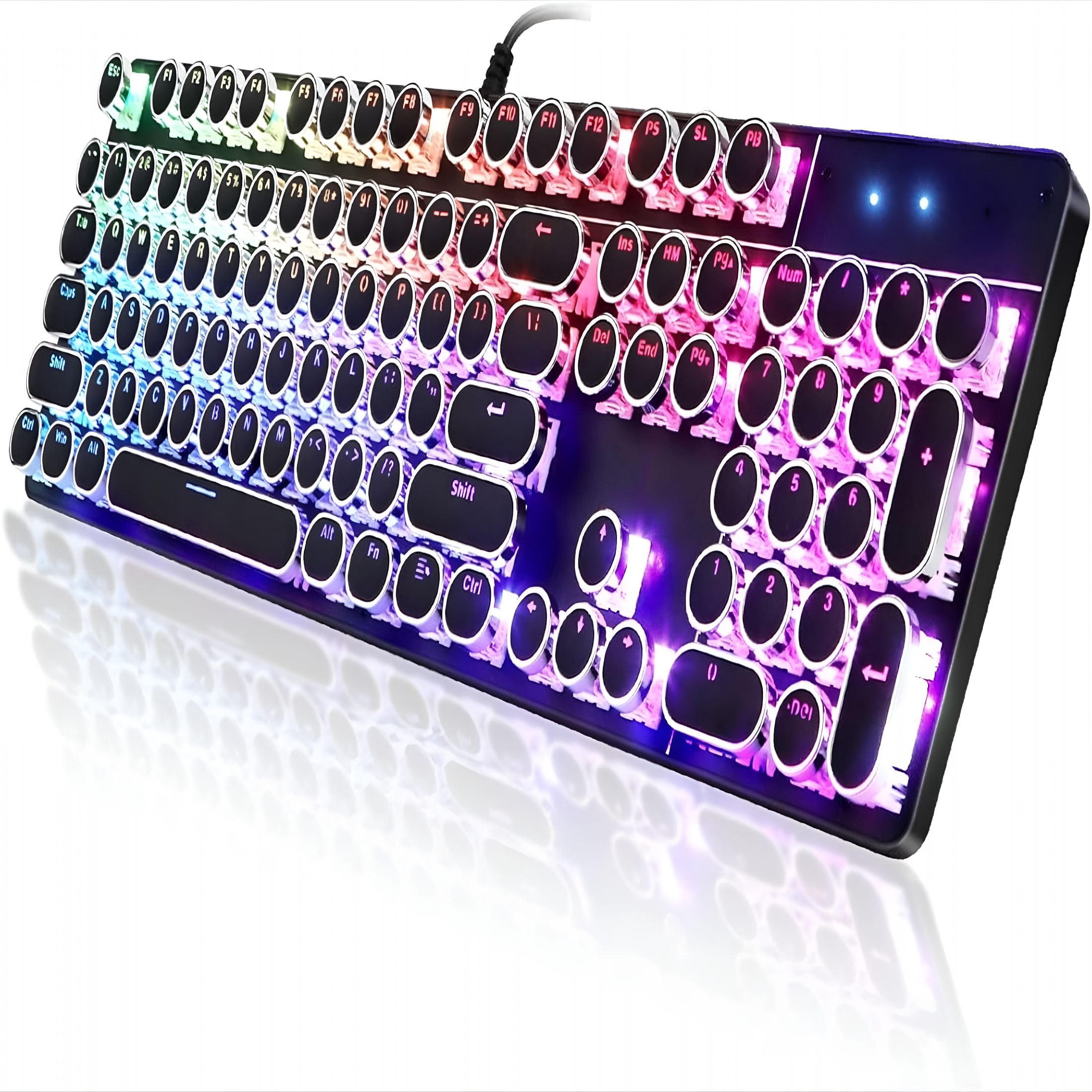 GJX Typewriter Style Mechanical Gaming Keyboard RGB Backlit Wired with Blue Switch Retro Round Keycap 104 Keys Keyboard