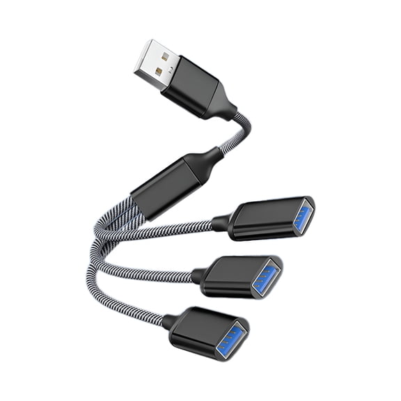 GJX USB 2.0 Splitter Y Cable, 1 Male to 3 Female Hub Expander, 480Mbps Data Transfer & 5V2A Charging, Nylon Braided Adapter for Laptop, Desktop, Keyboard, Mouse, Silver