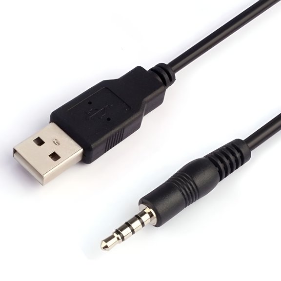 GJX USB 2.0 to 3.5mm AUX Audio Adapter, 2-in-1 Charging and Data Transfer Cable for Music Players, 3.3ft Black Sync Cord