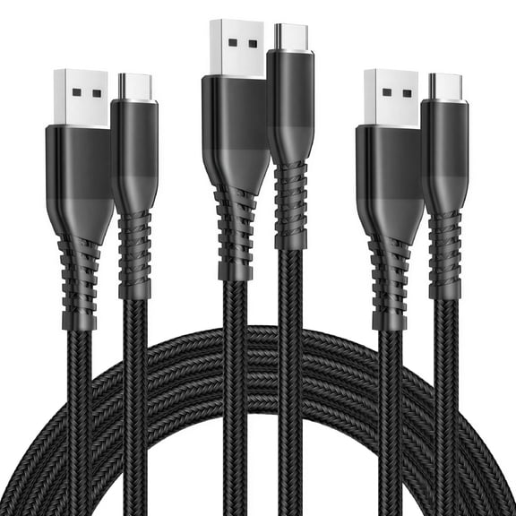 GJX USB C Cable 10ft 3Pack 3A Type C Charging Cable Premium Nylon USB-C to USB-A Fast Charger C Cord