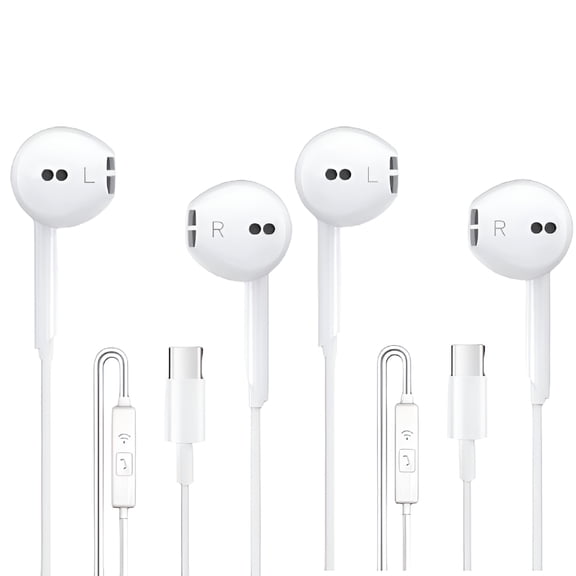 GJX USB C Headphones Wired, 2 Pack Type C Wired Headphones Earbuds in-Ear HiFi Stereo Sound with Mic Volume Control for USB-C Devices