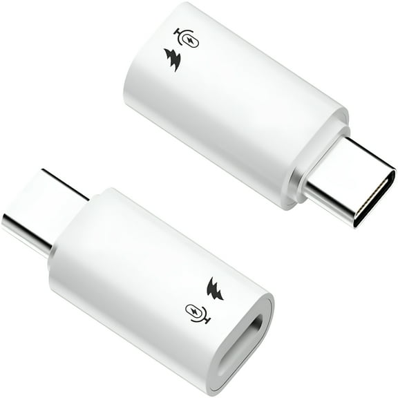 GJX USB C to Lightning Microphone Adapter (2 Pack), USB C Male to Lightning Female Converter for Wireless Lavalier Microphone - White, Aluminum Alloy - Not for Headphone or Data