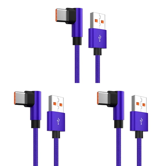 GJX USB C Right Angle 90 Elbow Nylon Braided USB A To C 66W Fast Charging Phone Cord Type C Charging Cords for Android 10 Ft