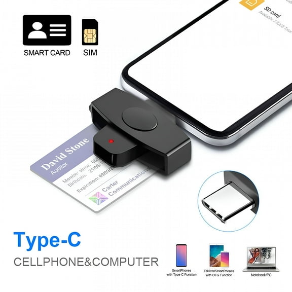 GJX USB-C Smart Card Reader for Android, MacBook Pro, Laptops, CAC Chip Card Reader for Government ID, Banking, Digital Signature