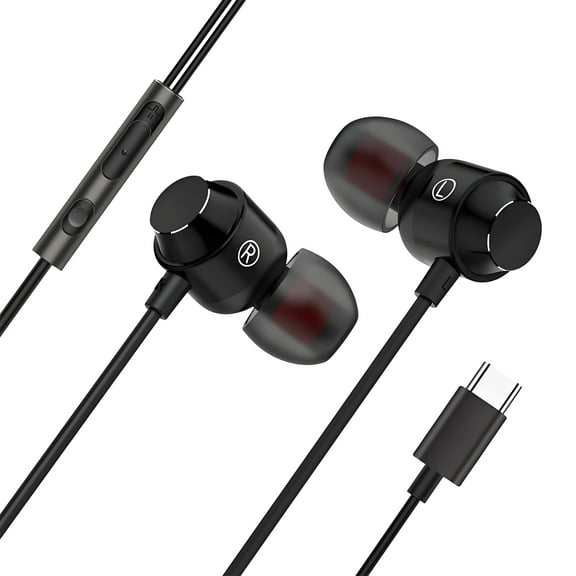 GJX USB C Wired Earbuds,Metal In-Ear Bass Headphones,Heavy Bass Earphones with Microphone,Noise Isolating Metal Earphones for Music