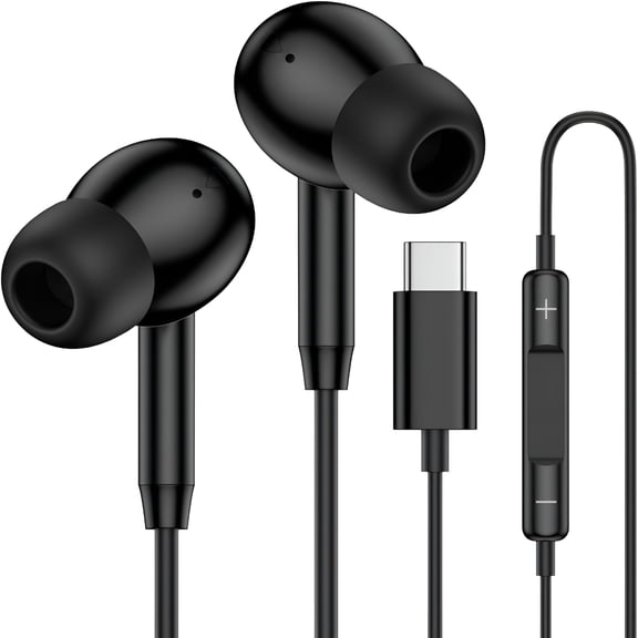 GJX USB C Wired Earbuds with Microphone, HiFi Stereo Type C Headphones, 4FT In-Ear Earphones with DAC Chip for Phone