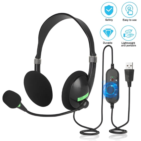 GJX USB Computer Headset with Noise Cancelling Mic, Over-Ear Headphones for PC, Business Calls, Call Center, and Office Work