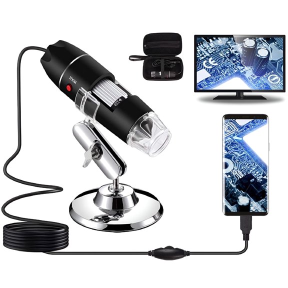 GJX USB Digital Microscope 40-1000X, 8 LED Adjustable Endoscope Camera with Metal Stand & OTG Adapter, Mini Inspection Tool for PCB, Jewelry, Skin, Windows, Mac, Android, Linux