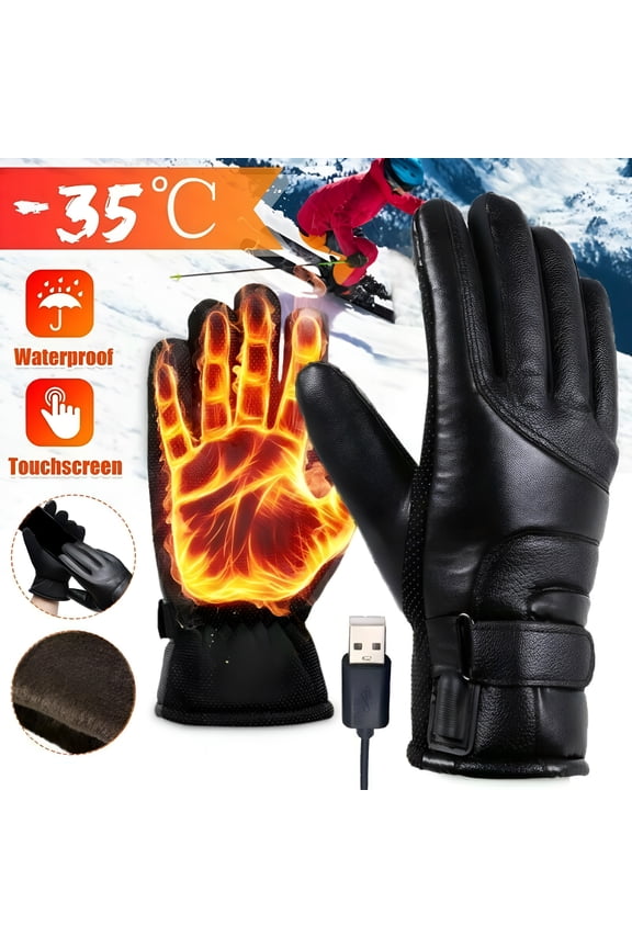 USB Plug Electric Heated Gloves With Touchscreen Finger For Men Women Winter Hands Warmer Thermal Gloves Windproof For Cold Weather Outdoor Activities