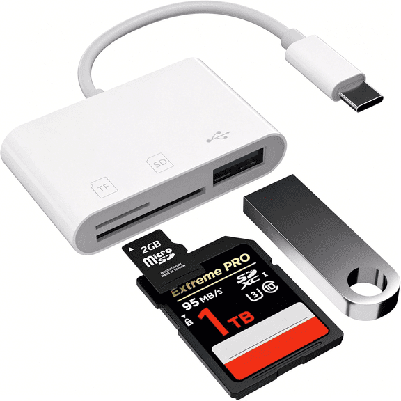 GJX USB SD Card Reader 3.0,USB C Card Reader for iPhone 15/16 iPad Windows Android,3-1 TF & SD Card Adapter,Portable Micro SD Memory Card Adapter,Trail Camera Viewer,Plug and Play