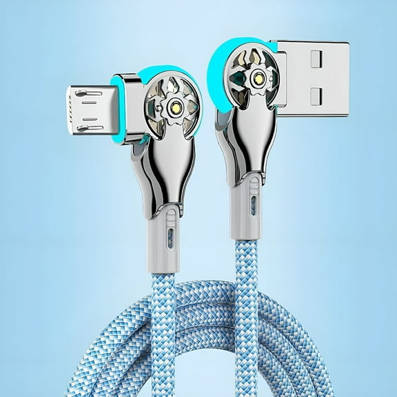 GJX USB Type-C Double Elbow Swivel with Light Nylon Braided Extension Fast Charging Data Cable Car Universal Charging Cable Micro USB 0.3 m