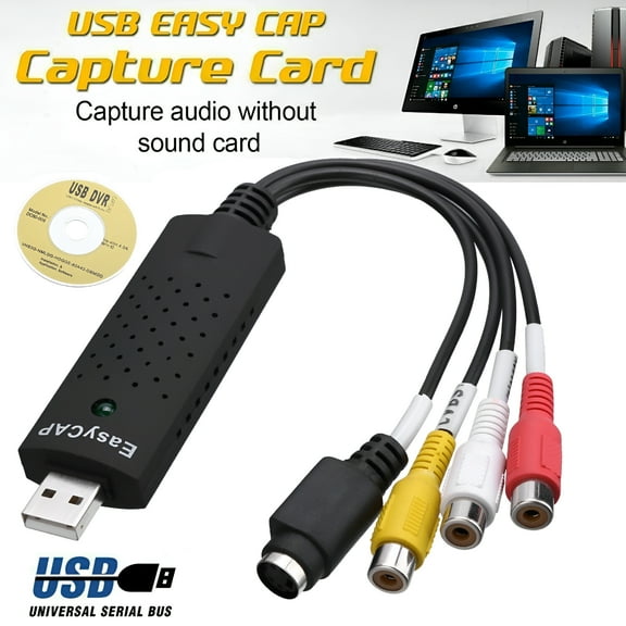 GJX USB Video Audio Capture Card, VHS to Digital Converter for VCR and DVD, Analog to PC Digitizer for Windows 7 8 10