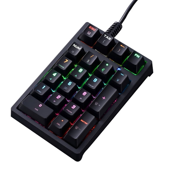 GJX USB Wired External Number Keyboard 21-Key Mechanical Keypad with Colorful Backlight Laptop PC Computer Notebook Accessories Industrial Financial Tax Accounting Office Tool Gadgets