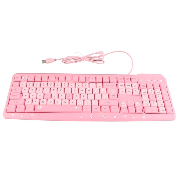 GJX USB Wired Keyboard, Ultra-Thin Cute Cartoon Design with Adjustable Stand, Spill-Resistant Membrane Keys, Ergonomic Typing for Home Office, Laptop, PC, and Gaming (Pink)