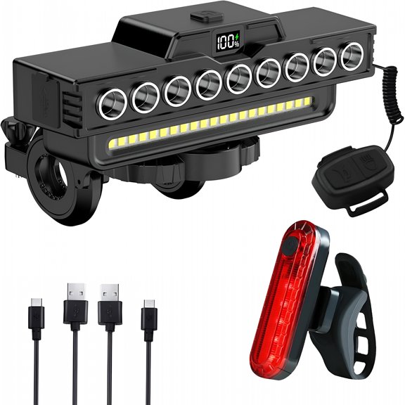 GJX Ultra Bright Bicycle Lights Suitable for Night Riding, USB Rechargeable Bicycle Front and Rear Light Set, 7 Lighting Modes, Free taillights, Bicycle Horn