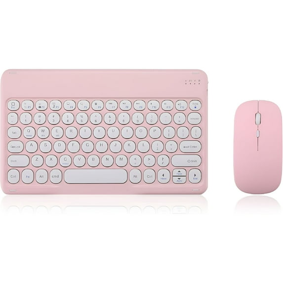 GJX Ultra Slim Retro Bluetooth Keyboard and Mouse Combo, Compact Rechargeable Wireless Keyboard and Mouse , Mini, Air, Pro, iPhone, Windows, Android Tablet Smartphone (Pink)
