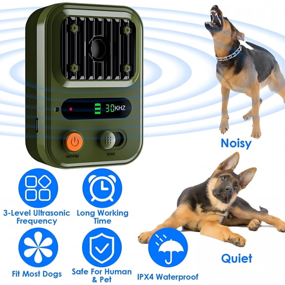 GJX Ultrasonic Anti Barking Device with 3 Adjustable Frequency Levels, Auto Dog Bark Control with 1500mAh Rechargeable Battery, IPX4 Waterproof Outdoor Indoor Training Tool for Most Dogs, Green