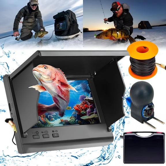 GJX Underwater Fishing Camera, Underwater 220 Fishing Camera, 4k Ice Fishing Fish Finder Camera with 4.3'' LCD Screen, 12 LEDs, Night Vision, Wide Angle, IP68 Waterproof for Fishing (30m)