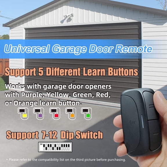 GJX Universal Garage Door Remote Compatible for Chamberlain,Linear,Stanley,Wayne Dalton,Craftsman and More Garage/Gate Door Opener has Learn Button or DIP Switch on Opener