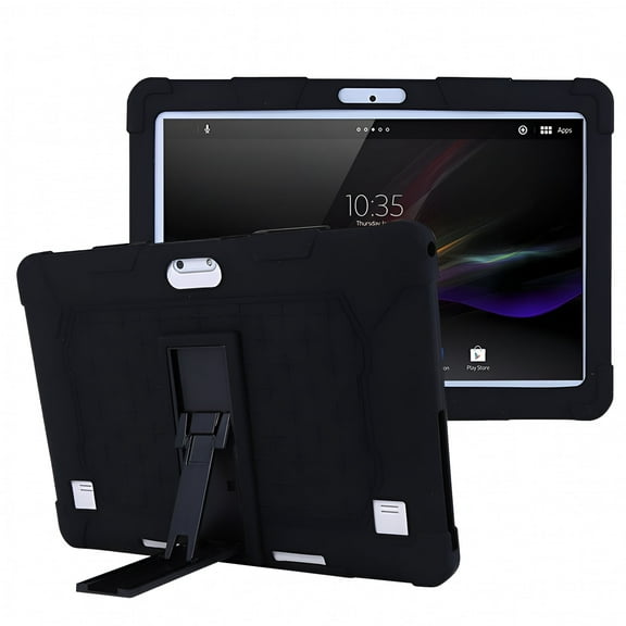 GJX Universal Silicone Tablet Case for 10-10.1 Inch Android, Lightweight Protective Cover with Foldable Stand, Shockproof Skin for Travel, Office, Home, White