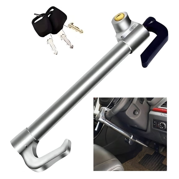 GJX Universal Steering Wheel Lock With Pedal Brake Lock, Extendable Anti-Theft Car Security Device For Cars SUVs Trucks, Alloy Steel Anti-Theft Bar With 3 Keys