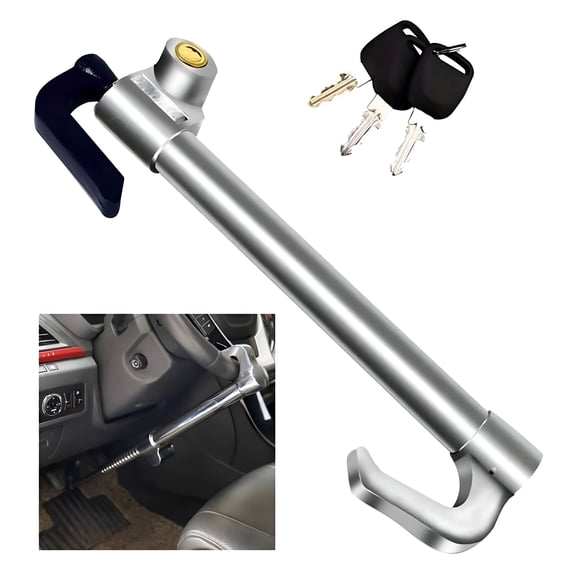 GJX Universal Steering Wheel Lock With Pedal Brake Lock,Extendable Double Hooks Anti-Theft Car Security Device For Cars,SUVs,Trucks,With 3 Keys