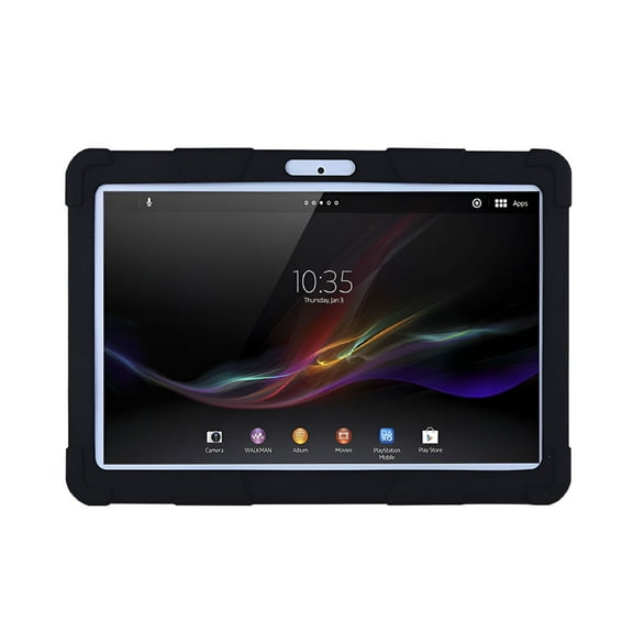 GJX Universal Tablet Case for 10 10.1 Inch Android Tablet, Silicone Cover with Flip Stand, Anti-Shock Lightweight Protective Shell, All-Around Cutout Access, Black