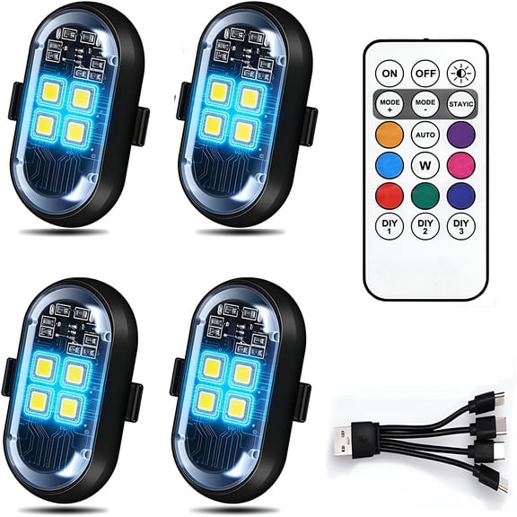GJX Upgraded 4-Lamp High-Brightness 4-Group Wireless Led Warning Strobe Lights | 8 Colors,Waterproof Lights with Remote Control | Wireless Led Strobe Lights for Cars,Motorcycles