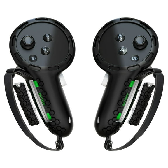 GJX Upgraded Controller Grips Cover for Quest 3, All-Silicone Controller Grips with Battery Opening and Knuckle Straps Protector