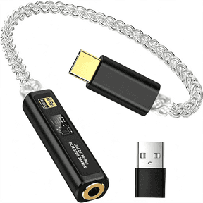 GJX Usb C to 3.5Mm Audio Adapter with Dac Amplifier|Dac Dongle Headphone Amplifier 8-Strand 4N Silver Plated Cable for Iphone 15/16/17/Android//Mac/Pc,Hifi 32Bit/384Khz